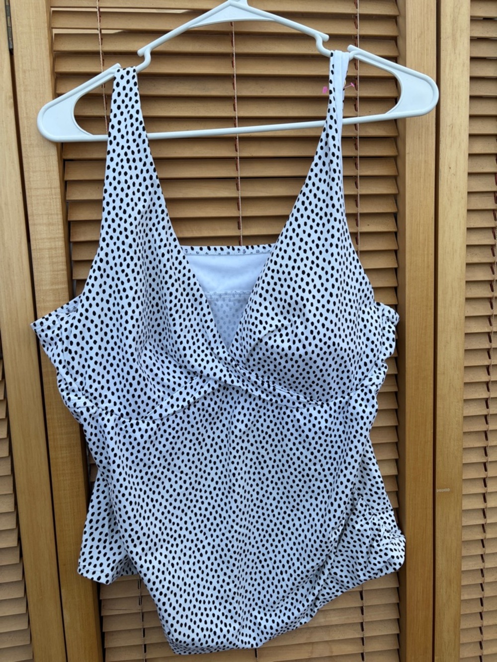 Polka Dot White & Black V-Neck Women's Swim Top